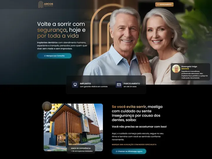 Site da Arcos Odontologia, clínica odontológica de implantes dentários com SEO local, criado pela Agência Conect