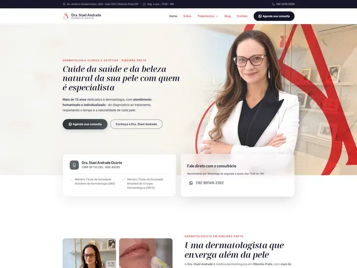 Site da Dra. Stael Andrade, dermatologista em Ribeirão Preto (SP), criado pela Agência Conect