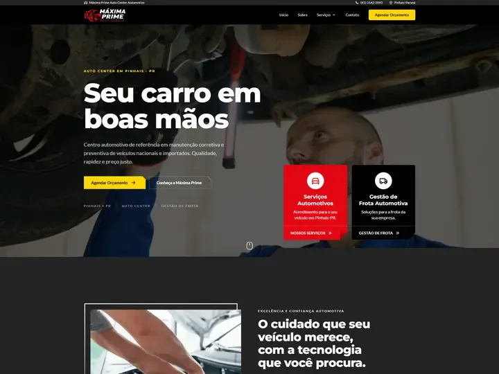 Site da Máxima Prime Auto Center, oficina mecânica em Pinhais (PR), criado pela Agência Conect