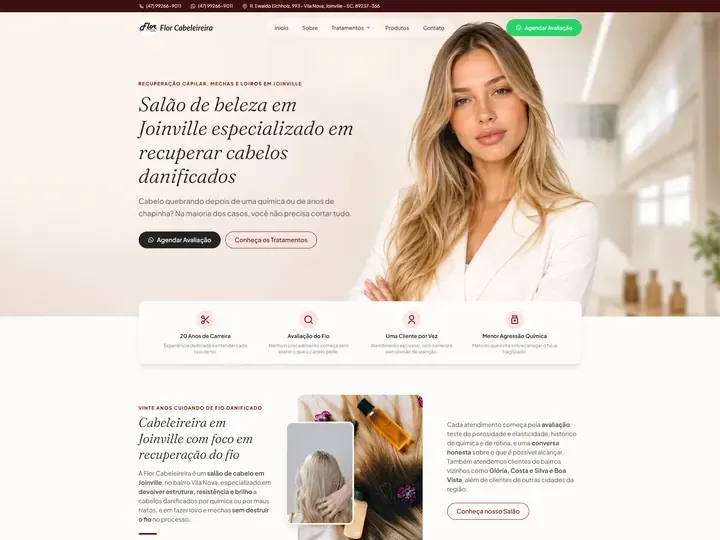 Site da Flor Cabeleireira, salão de beleza em Joinville, criado pela Agência Conect